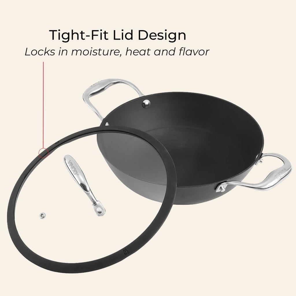 Vinod Ferona Lightweight Cast Iron Kadai - 1.4 L, 20 cm | No Seasoning Required | Naturally Stick-Free | Metal Spoon Friendly | Gas Stove Compatible | Rust-Proof | PTFE & PFOA Free | 2-Year Warranty