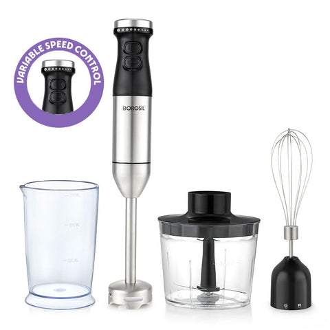 Borosil SmartBlend Hand Blender with Chopper & Whisker | 750ml Beaker & 500ml Chopper | BIS Approved Made in India | Variable Speed Control | SS 301 Blade & Detachable Blending Rod | 2 Years Warranty