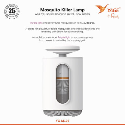 YAGE YG-M105 Mosquito Killer Lamp with UV Light & 2300V Power Grid | USB Powered Indoor Mosquito Trap | Chemical-Free, Ultra-Quiet Mosquito & Insect Killer