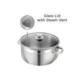 Vinod Bremen Stainless Steel Saucepot Set of 3 with Glass Lids | 2.5 mm Heavy Bottom | for Soups, Curries, Rice & Pasta | Riveted Handles | Induction & Gas Compatible | 2 Yr Warranty – Silver