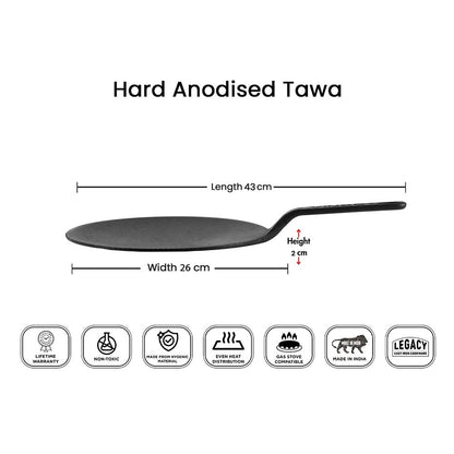 Vinod Legacy Cast Iron Roti Tawa 26 Cm | Pre-Seasoned Chapati/Phulka Tawa with Handle | Rust-Proof, Toxin-Free, Naturally Stick Free | Pure Cast Iron | Gas Compatible