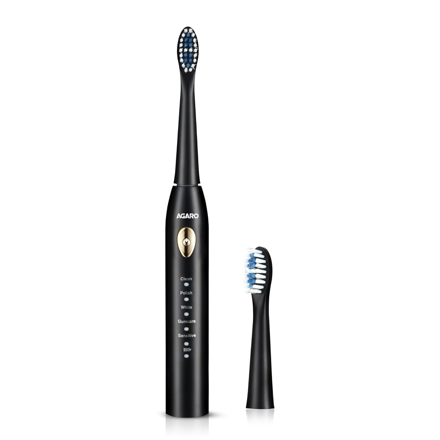 AGARO COSMIC LITE Sonic Electric Tooth Brush For Adults With 5 Modes, 2 Brush Heads & Rechargeable With 4 Hours Charge Lasting Up To 25 Days, Power Toothbrush, (Black)