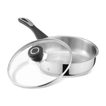 Vinod Veneto Stainless Steel Cookware Set of 3 | 1.7 Ltr Kadai, 1.5 Ltr Saucepan, 1.7 Ltr Frypan with Glass Lid | Ergonomic Hanldes | Induction Base | 2 Year Warranty - Silver