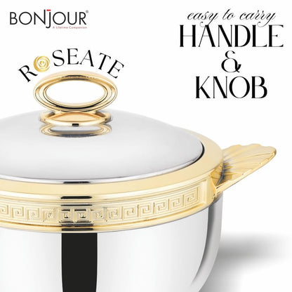 Roseate 2000, 2500, 3500 Steel Gold Premium Casserole Set | Stainless Steel with PUF Insulation & Gold Finish |Hot Food Storage for Dining & Serving