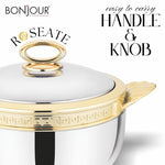 Roseate 2000, 2500, 3500 Steel Gold Premium Casserole Set | Stainless Steel with PUF Insulation & Gold Finish |Hot Food Storage for Dining & Serving