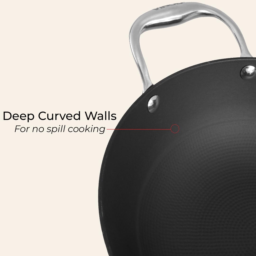 Vinod Ferona Lightweight Cast Iron Kadai - 2.2 L, 24 cm | No Seasoning Required | Naturally Stick-Free | Metal Spoon Friendly | Gas Stove Compatible | Rust-Proof | PTFE & PFOA Free | 2-Year Warranty