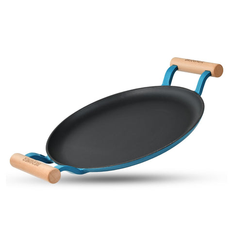 BERGNER Excalibur Lightweight Cast Iron Dosa Tawa 30cm, Double Sided Sturdy Handle, Non-Stick Coating, PFAS Free, Perfect Heat Distribution, Elegant Design - Induction Compatible (Blue)