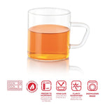 Borosil Carafe Flame Proof Glass Kettle with Inbuilt Strainer with 2 mugs