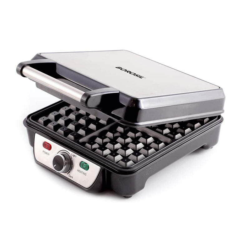 Borosil 1100W Jumbo Waffle Maker | Can Make 4 Waffles At a Time | Non-Stick Coating Plates Opens to 105°, BPA & PTFE Free | Power Indicators | 2 Year Warranty