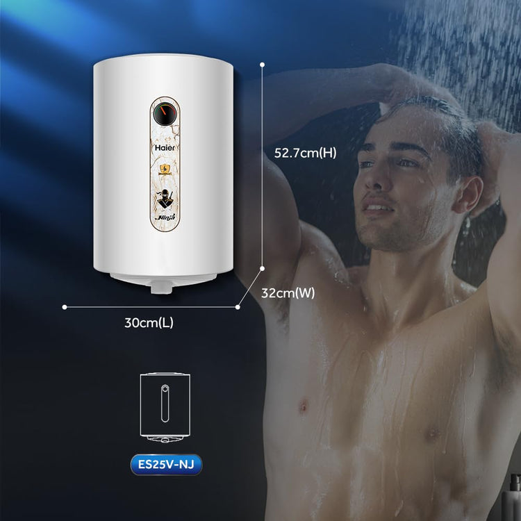 Haier Ninja 15 Litre Storage Water Heater (Geyser) with Pipe Free Installation Temperature Indicator Shock Proof Glasslined Tank 4 Star Rated| 8 Safety Levels| White| Suitable High Rise Buildings
