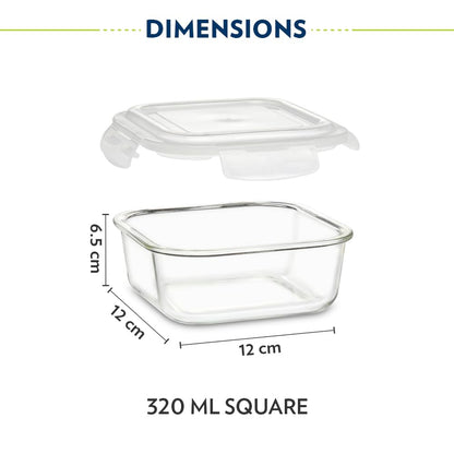 Borosil Pro Borosilicate Glass Lunchbox with Bag | 3 pc Square Container Set (320 ml Each) | Microwave & Dishwasher Safe, Leakproof | Tiffin for Office, School, College | Transparent