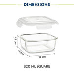 Borosil Pro Borosilicate Glass Lunchbox with Bag | 3 pc Square Container Set (320 ml Each) | Microwave & Dishwasher Safe, Leakproof | Tiffin for Office, School, College | Transparent