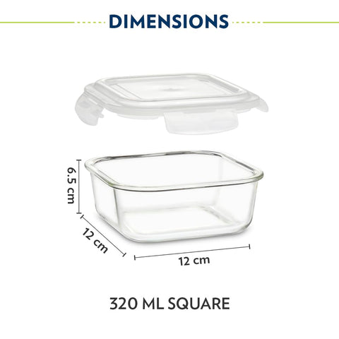 Borosil Pro Borosilicate Glass Lunchbox with Bag | 3 pc Square Container Set (320 ml Each) | Microwave & Dishwasher Safe, Leakproof | Tiffin for Office, School, College | Transparent