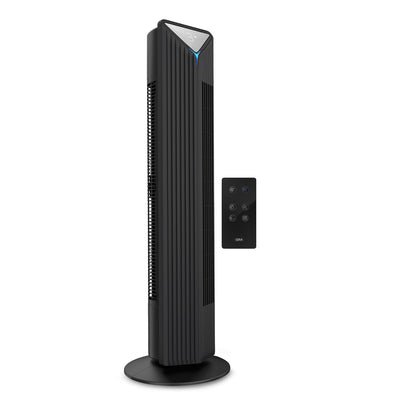 GM Fortune Bladeless Tower Fan with Air Purifier | Super Silent Operation | 90° Horizontal Oscillation | 3 Speed Modes | Up to 8 Hours Timer | Remote for Easy Access | Stylish, Compact Design - Black