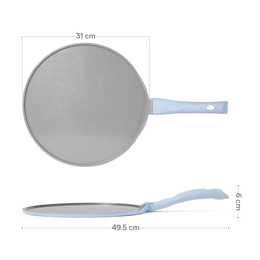 Borosil Ceramic Vajra 31 cm Flat Dosa Tawa | Gas Stove & Induction Compatible, Dishwasher Safe | PFOA and PFAS Free Tava | 1 Year Warranty, Sky Blue