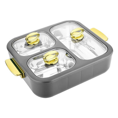 BONJOUR Sapphire 3-in-1 Insulated Chafing Dish | Premium Stainless Steel Hotpot & Casserole with PUF Insulation | Buffet Server with Glass Lids & Golden Handles | Grey