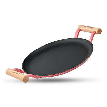 BERGNER Excalibur Lightweight Cast Iron Dosa Tawa 28cm, Double Sided Sturdy Handle, Non-Stick Coating, PFAS Free, Perfect Heat Distribution, Elegant Design - Induction Compatible (Pink)