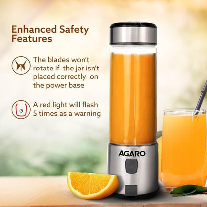 AGARO Galaxy Portable Blender for Smoothie & Milk Shakes, 450ml, USB Type C Rechargeable, 3000 mAh Battery, Mini Personal Blender for Home, Office, Gym, Travel. 126W, Stainless Steel Blade