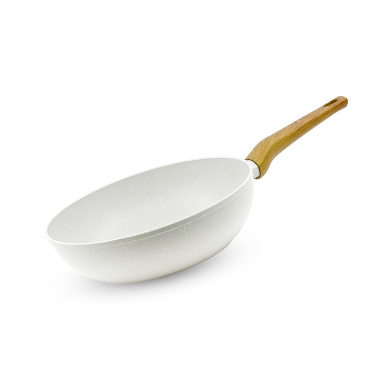 BERGNER Naturally Forged Aluminum 28cm (3 L) Wok, Marble Non-Stick Coating, Less Oil Use, Scratch Resistant and Durable, Soft Touch Handle, Easy to Clean - Induction Bottom, Free Non-Woven Trivet