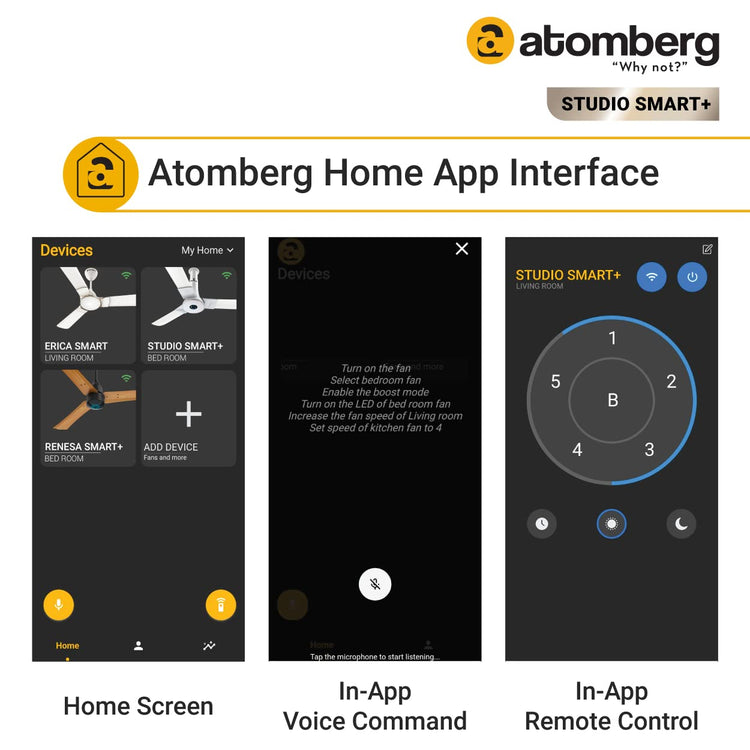 Atomberg Studio Smart+ 1200mm BLDC Ceiling Fan with IoT & Remote | BEE 5 star Rated Energy Efficient Ceiling Fan | High Air Delivery with LED Indicators | 2+1 Year Warranty (Marble White)