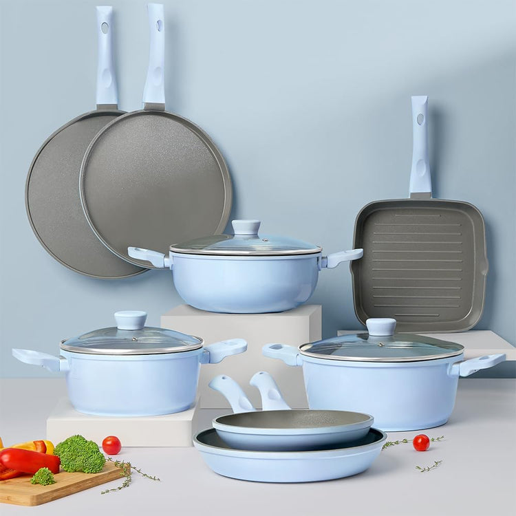 Borosil Ceramic Vajra 31 cm Flat Dosa Tawa | Gas Stove & Induction Compatible, Dishwasher Safe | PFOA and PFAS Free Tava | 1 Year Warranty, Sky Blue