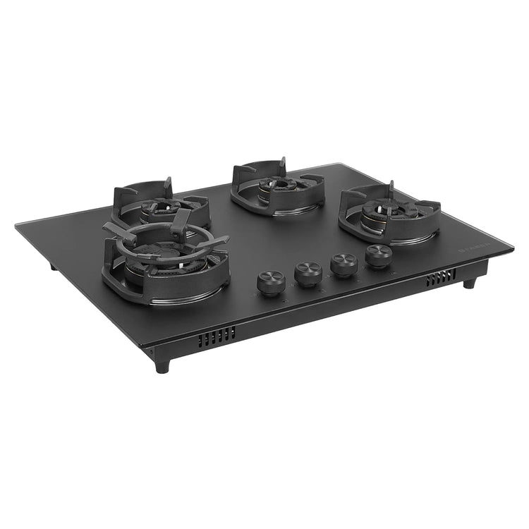 Faber Della 4 Burner 72cm Hob |Auto-Ignition|Brass Burner| Cast Iron Pan Support |Hob/Cooktop Hybrid| Matt Black Glass Finish |5 Yrs Warranty on Glass & Valve | 5 Yrs on Burner|Hob Della HD724 CI AI