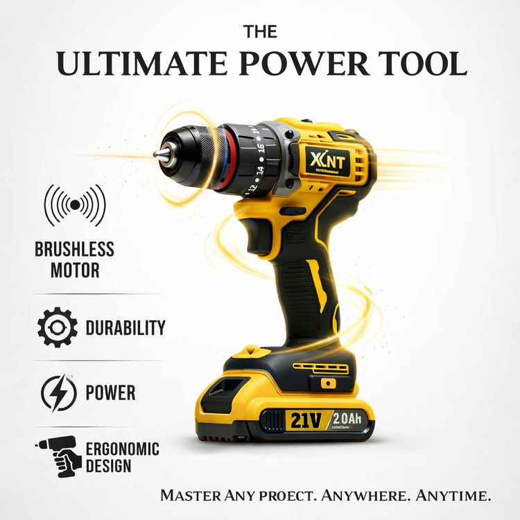 XLNT 21V Cordless Brushless Drill Set, Power Drill Kit with 2 Batteries & Charger, Impact Drill Driver with 3/8" Keyless Chuck, 25+1 Torque Settings, Complete Hand Tools Set, Sockets & Carry Case.