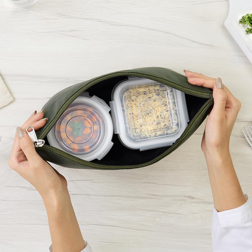Borosil Eateasy Daisy Borosilicate Glass Lunchbox with Bag | Set of 4 (320ml x 2 Square + 240ml x 2 Round) | Microwave & Dishwasher Safe, Leakproof | Tiffin for Office, School | Transparent