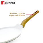 BERGNER Naturally Forged Aluminum 28cm Pancake Pan/Dosa Tawa with Marble Non-Stick Coating, Scratch Resistant and Durable, Soft Touch Handle, Easy to Clean - Induction Bottom, Free Non-Woven Trivet