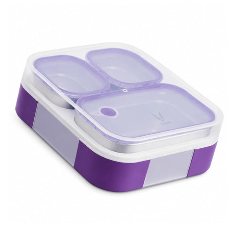 VAYA TYDBYT Stainless Steel Tiffin Box for Men, Kids Girls,1 Large & 2 Small Compartments, Bento Lunch Box, Smart Portions for Balanced Meals, Purple