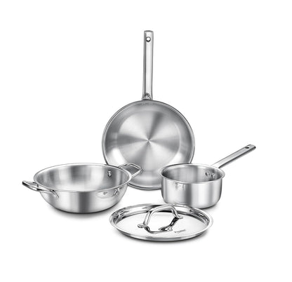 Prestige TRIPLY 4 Pc Cookware Set | TRIPLY Splendid | Fry Pan 24cm/1.7L | Kadai 24cm/2.7L | Sauce Pan 16cm/1.5L | SS Lid 24cm | Gas & Induction Compatible | Even Heat Distribution | 15Y Warranty | ISI