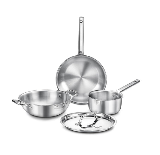 Prestige TRIPLY 4 Pc Cookware Set | TRIPLY Splendid | Fry Pan 24cm/1.7L | Kadai 24cm/2.7L | Sauce Pan 16cm/1.5L | SS Lid 24cm | Gas & Induction Compatible | Even Heat Distribution | 15Y Warranty | ISI