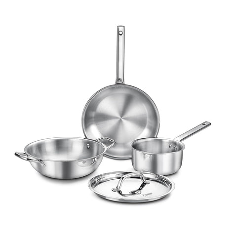 Prestige TRIPLY 4 Pc Cookware Set | TRIPLY Splendid | Fry Pan 24cm/1.7L | Kadai 24cm/2.7L | Sauce Pan 16cm/1.5L | SS Lid 24cm | Gas & Induction Compatible | Even Heat Distribution | 15Y Warranty | ISI