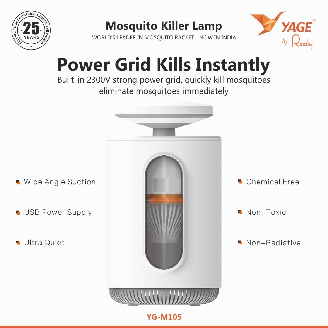 YAGE YG-M105 Mosquito Killer Lamp with UV Light & 2300V Power Grid | USB Powered Indoor Mosquito Trap | Chemical-Free, Ultra-Quiet Mosquito & Insect Killer