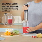 Borosil SmartBlend Hand Blender with Chopper & Whisker | 750ml Beaker & 500ml Chopper | BIS Approved Made in India | Variable Speed Control | SS 301 Blade & Detachable Blending Rod | 2 Years Warranty