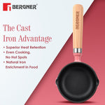 BERGNER Excalibur Lightweight Cast Iron Tadka Pan with Lid 12cm, Non-Stick Vaghar Pan, PFAS Free, Perfect Heat Distribution, Elegant Design, Silicone Grips - Induction and Gas Stove Ready (Pink)