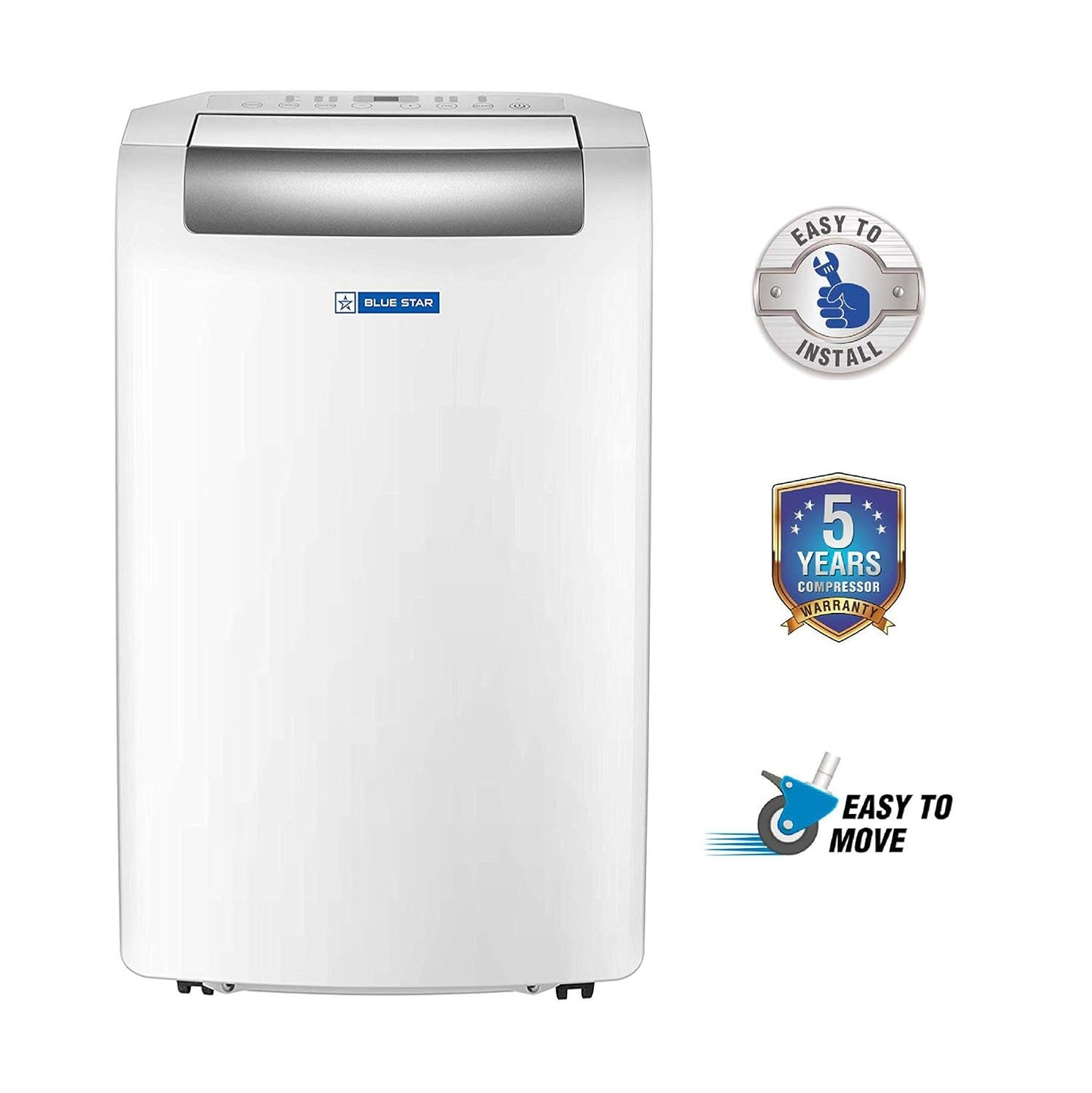 Blue Star 1.1 Ton Fixed Speed Portable AC (Copper, Anti Bacterial Silver Coating, Self Diagnosis, Comfort Sleep, Auto Mode, Remote Control Operations, Gold Fins, PC12DB, White)