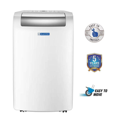 Blue Star 1.1 Ton Fixed Speed Portable AC (Copper, Anti Bacterial Silver Coating, Self Diagnosis, Comfort Sleep, Auto Mode, Remote Control Operations, Gold Fins, PC12DB, White)