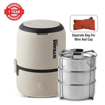 Jaypee Plus Steamline Electric Lunch Box Stainless Steel containers 300X3 ml with Bag, Power Cord & Measuring Cup Lunch Box for Offfice Reheat Food in 15 Minute Auto Cut steam Technology,Beige