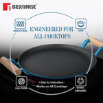 BERGNER Excalibur Lightweight Cast Iron Dosa Tawa 28cm, Double Sided Sturdy Handle, Non-Stick Coating, PFAS Free, Perfect Heat Distribution, Elegant Design - Induction Compatible (Blue)
