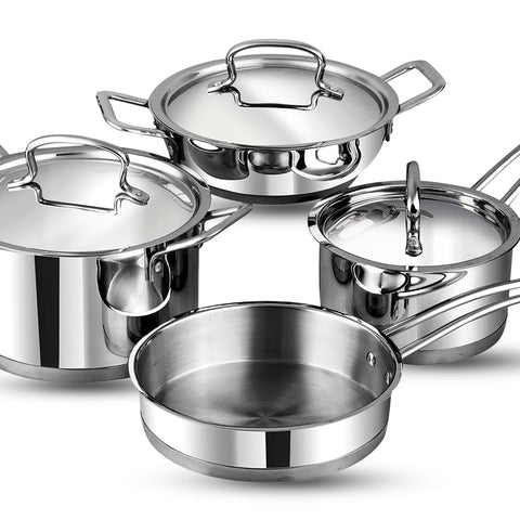 Vinod Classique Deluxe Stainless Steel Cookware Set of 4 pcs/Saucepan, Saucepot, Kadai and Frypan/Steel Utensils Cooking Set for Kitchen, Heavy Induction Bottom - 2 Year Warranty