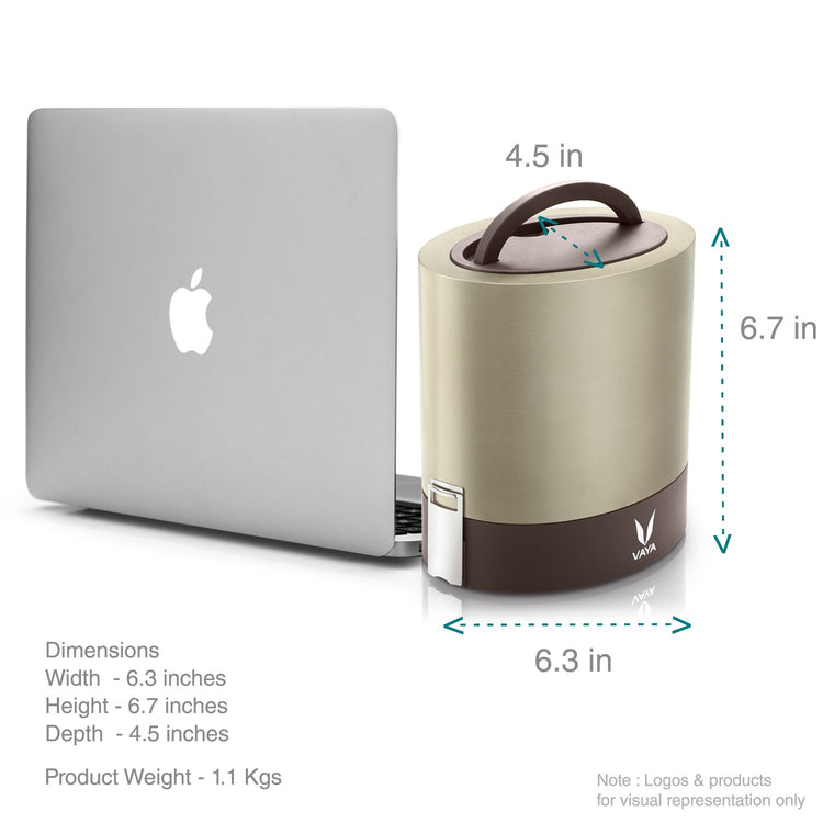 VAYA TYFFYN Lunch Box for Office for Men, with Polished Stainless Steel Containers,1000ml Vacuum Insulated Hot Lunch Box Without BagMat, Leakproof Hot Tiffin Box with 3 Compartments,Graphite