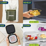 Borosil Eateasy Borosilicate Glass Lunchbox with Bag | 2 pc Square Container Set (320 ml Each) | Microwave & Dishwasher Safe, Leakproof | Tiffin for Office, School, College | Transparent, Vertical