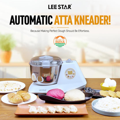 Lee Star Automatic Electric Atta Kneader, Dough Mixer Machine, Atta Kneader Machine with 3L Stainless Steel Bowl, 650W - White (LE-837)