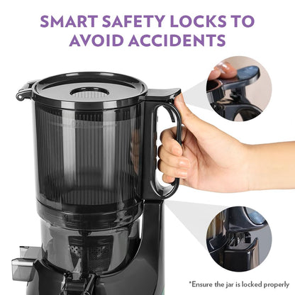 Borosil Vita Rich Cold Press Juicer | 250 Watts, 1.5 L Wide Mouth Hopper, 1 L Jug & Pulp Collector with Anti Drip Tap | Reverse Function for Pulp Cleaner, Auto Cut-Off for Safety | 2 Years Warranty