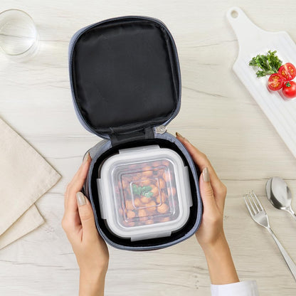 Borosil Pro Borosilicate Glass Lunchbox with Bag | 3 pc Square Container Set (320 ml Each) | Microwave & Dishwasher Safe, Leakproof | Tiffin for Office, School, College | Transparent