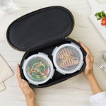 Borosil Eateasy Borosilicate Glass Lunchbox with Bag | 2 pc Round Container Set (400 ml Each) | Microwave & Dishwasher Safe, Leakproof | Tiffin for Office, School, College | Transparent, Horizontal