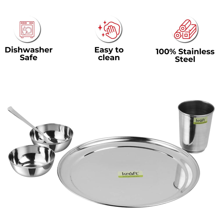 Kraft Princess Classic Stainless Steel Thali Dinner Set – 5-Piece
