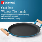 BERGNER Excalibur Lightweight Cast Iron Dosa Tawa 28cm, Double Sided Sturdy Handle, Non-Stick Coating, PFAS Free, Perfect Heat Distribution, Elegant Design - Induction Compatible (Blue)