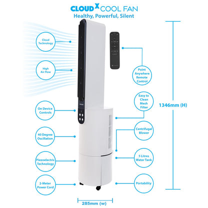SINGER Cloudx Fan | Provides Cloud Infused Breeze | Quiet Mode Option | Powerful Airflow | Anti-Microbial Mesh Filter | Point Anywhere Remote | Portable | 3 Speed | 2 Yrs Warranty,